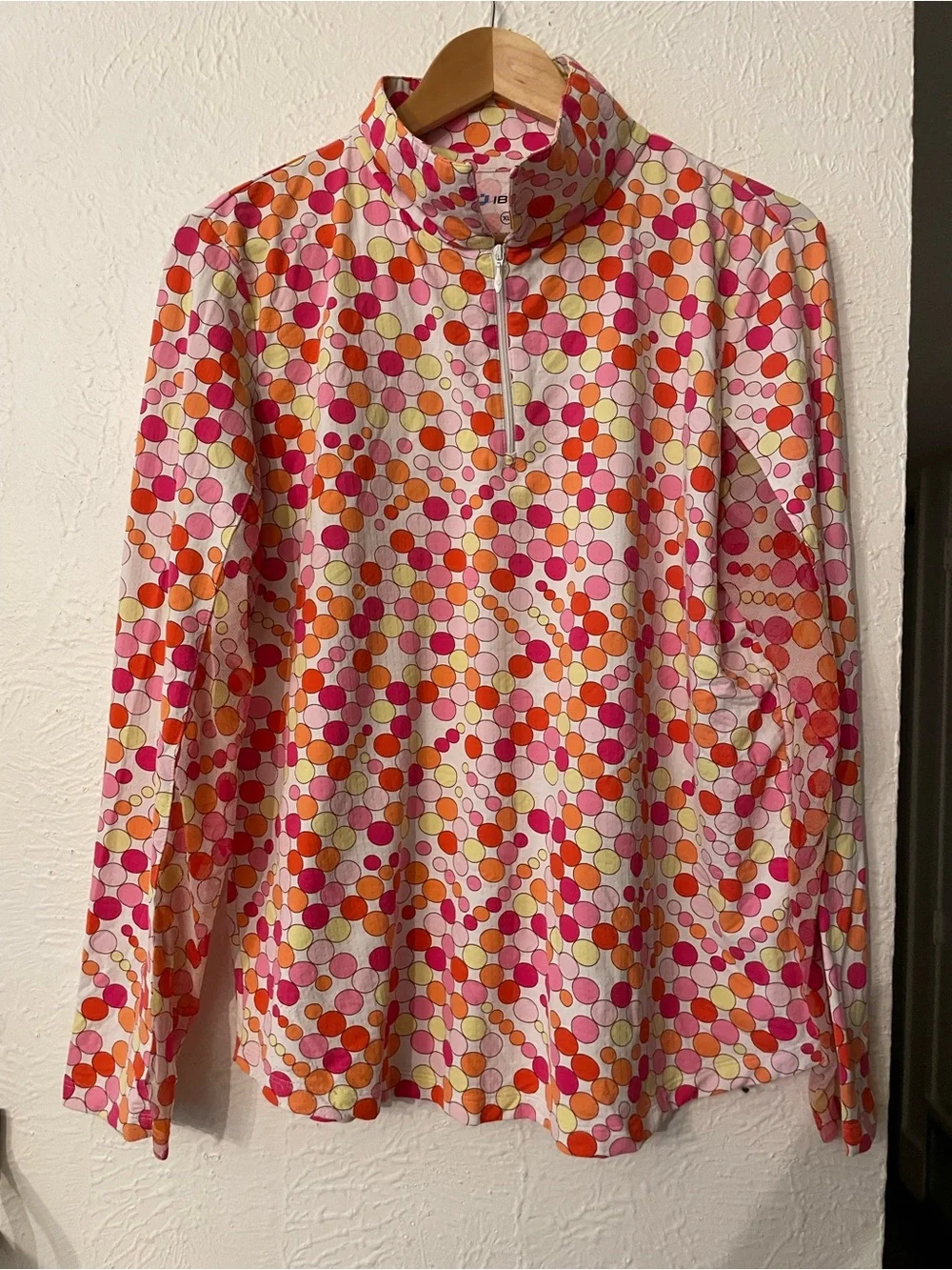 IBKUL UPF 50+ Sun Protection Pink Multi-Color Long Sleeve Zip Mock Neck Top XL
